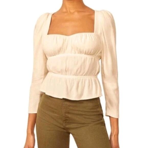 Reformation Tops - Reformation Plath Cream Puff Sleeve Crepe Top Size LARGE